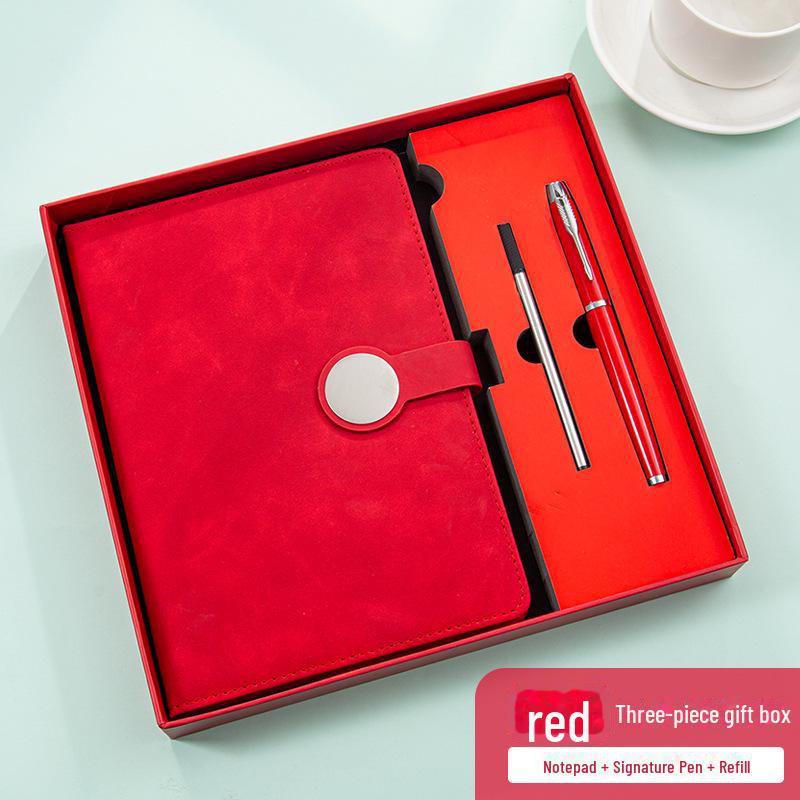 Set de regalo de cuaderno retro de alta gama: Incluye bloc de notas con hebilla redonda, manual, unidad USB y cierre magnético para reuniones de negocios.