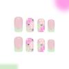 Balení 24 ks francouzských růžových falešných nehtů s květinovým třpytivým designem, Comfort Fit, snadno použitelné, Press stick Nail 1Set