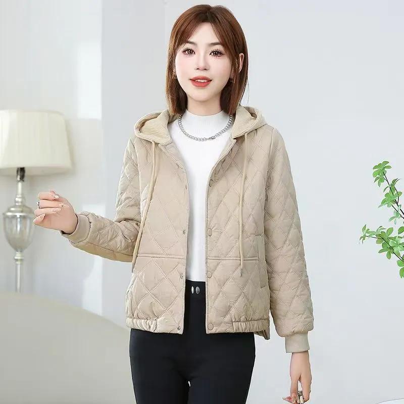 Women's Spring Autumn Winter Loose Thickened Warm Jacket Short Hooded Jacket Thin Top