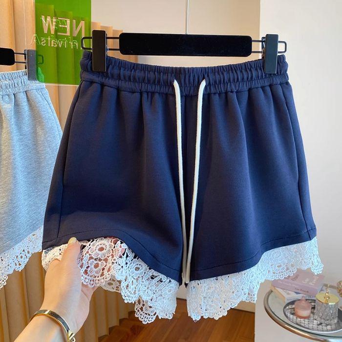 

Korean-Style Retro Lace-Trim Casual A-Line Shorts for Women – Summer Wide-Leg Hot Pants M (suitable for 40-50 kg) темно-синий