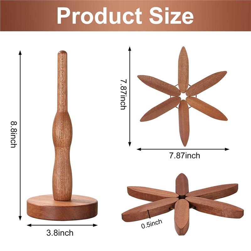 ABMH-Wood Christmas Tree Trivet Set - Includes 5 Foldable Coasters & 1 Stand, Perfect For Hot Dishes And Table Protection