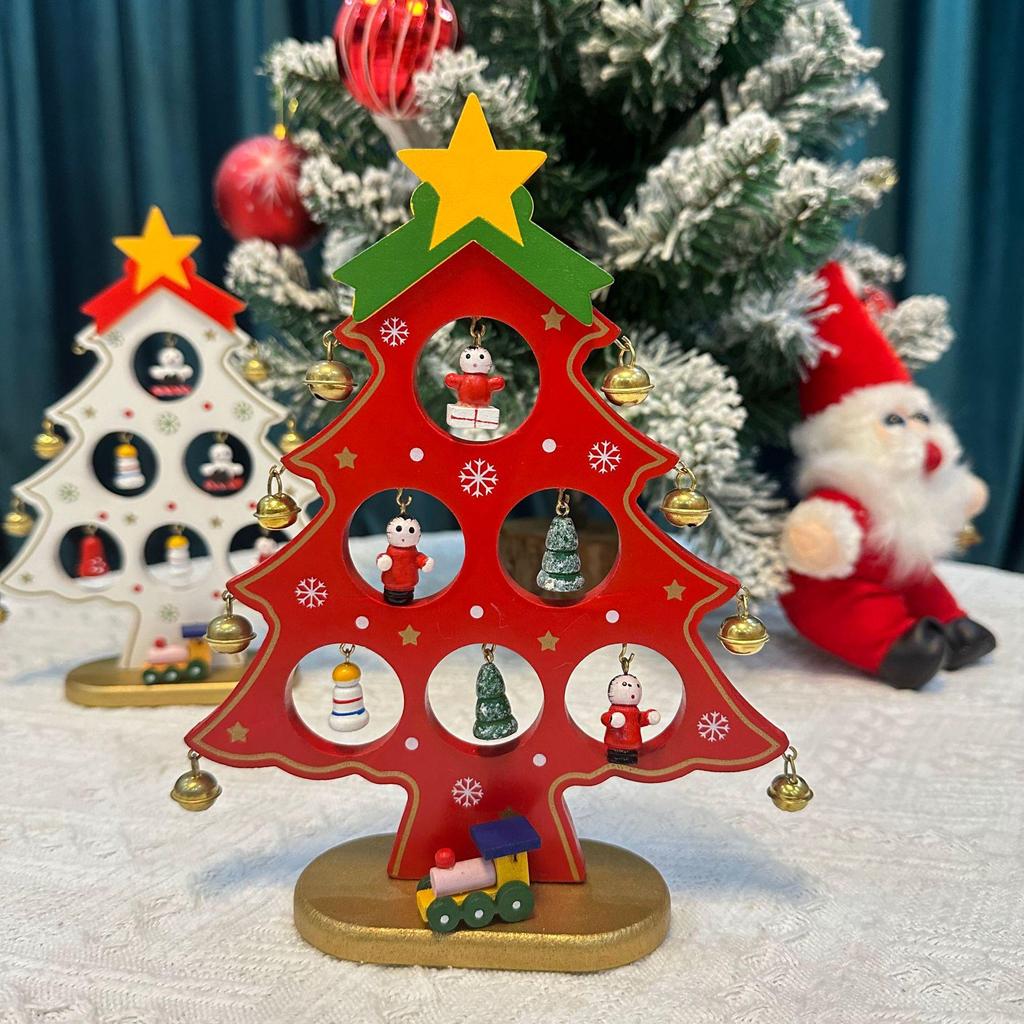 Wooden Christmas Tree Tabletop Display and Mini Figurines - Creative Gifts for Kids