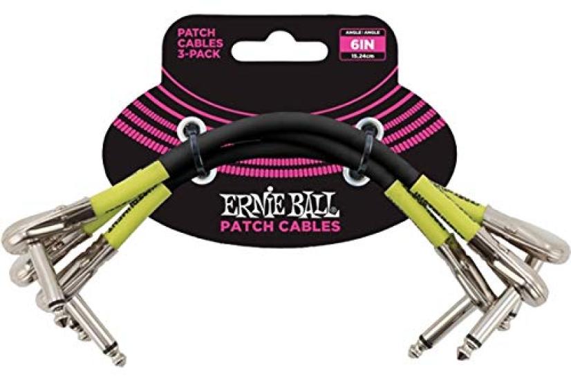 [Authentic] Ernie Ball 6059 Patch Cables, 3-Pack, 6-Inch Flat AngleFlat Angle Patch Cable, 15.24cm, Black