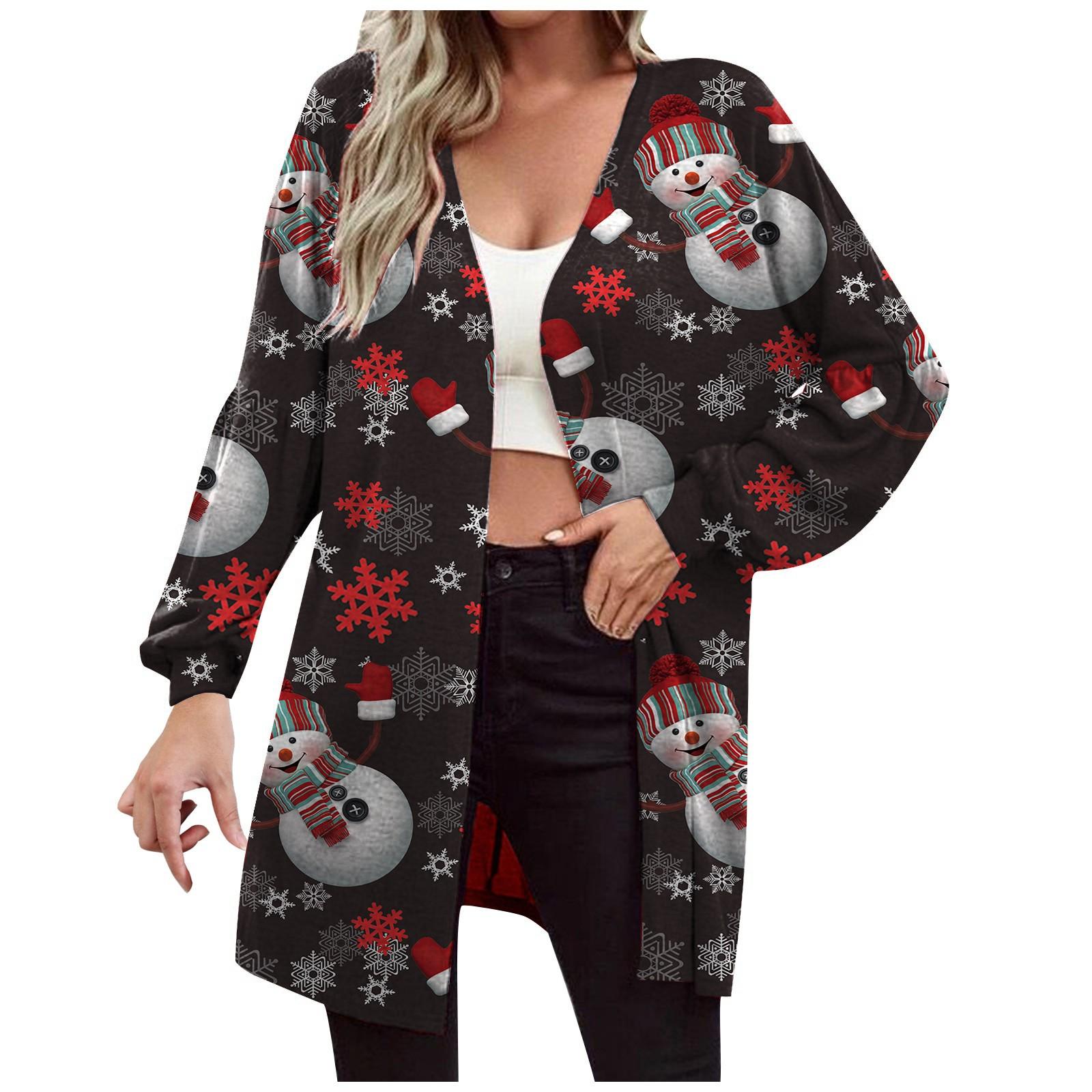 

Женская рождественская модная повседневная удобная куртка-кардиган с длинным рукавом S чёрный