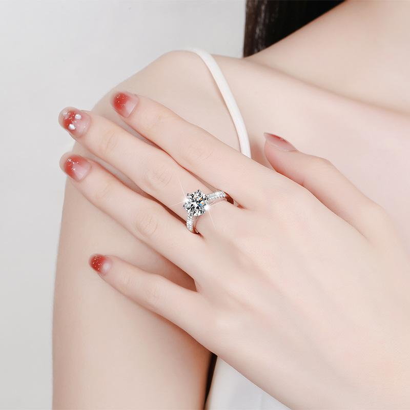 D Farbe Moissanit 3ct Damenring Sterlingsilber plattiert Pt950 Platin sechs Krallen Kronenring Verlobungsdiamantring Ehering Geschenk für Freundin