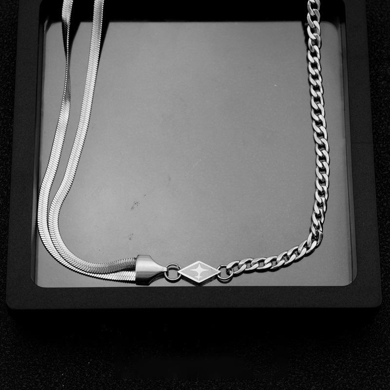 Titanium Steel Asymmetrical Double-Layer Rhombus Shield Hip Hop Necklace