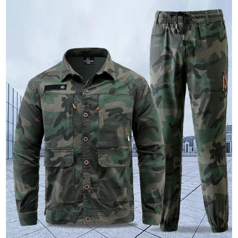 Cotton Stretch Workwear Set Men Long Sleeve Shirt Pants Military Style Tactical Uniform Outdoor Labor