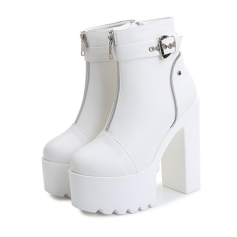 

2025 Высокие Водонепроницаемые Ботильоны на Молнии для Женщин 15СМ Супер Высокий Каблук Женская Обувь Сцена Толстый Каблук ZYW-831-13 39 белый
