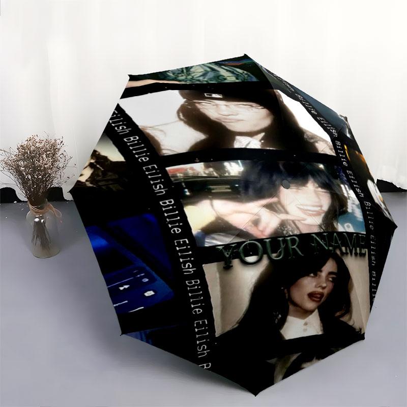 1 PC Automatic Folding Umbrella - Billie Eilish Custom Name Pattern, Portable & Foldable Design with 8 Ribs, Christmas Birthday Gifts