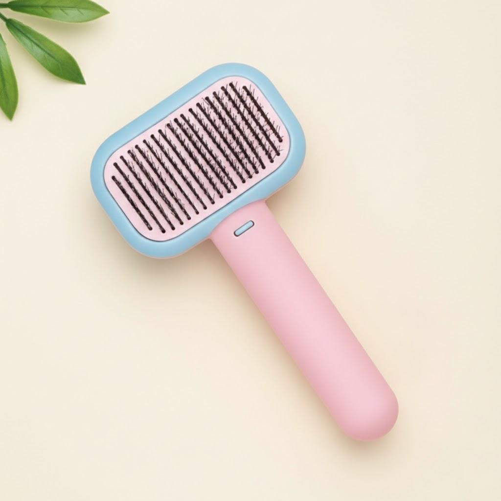 

Pet Cat Dog Stainless Steel Pin Comb Self Cleaning Smoothing Brush Shedding Tool Grooming Accessories синій