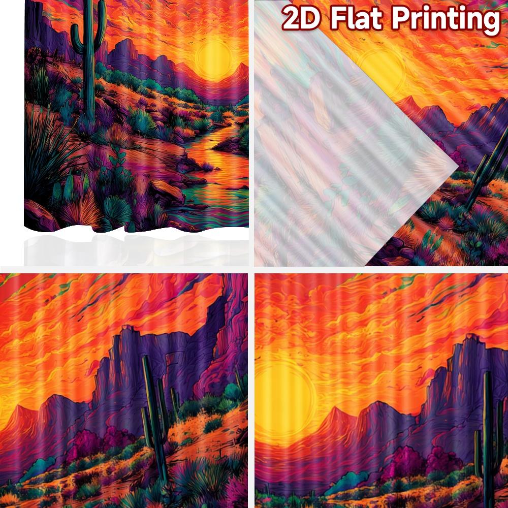 2D flat printing 2pcs Party Curtains Desert Sunset River Cactus Digital Printed Polyester Drapes Party Decorations for Home