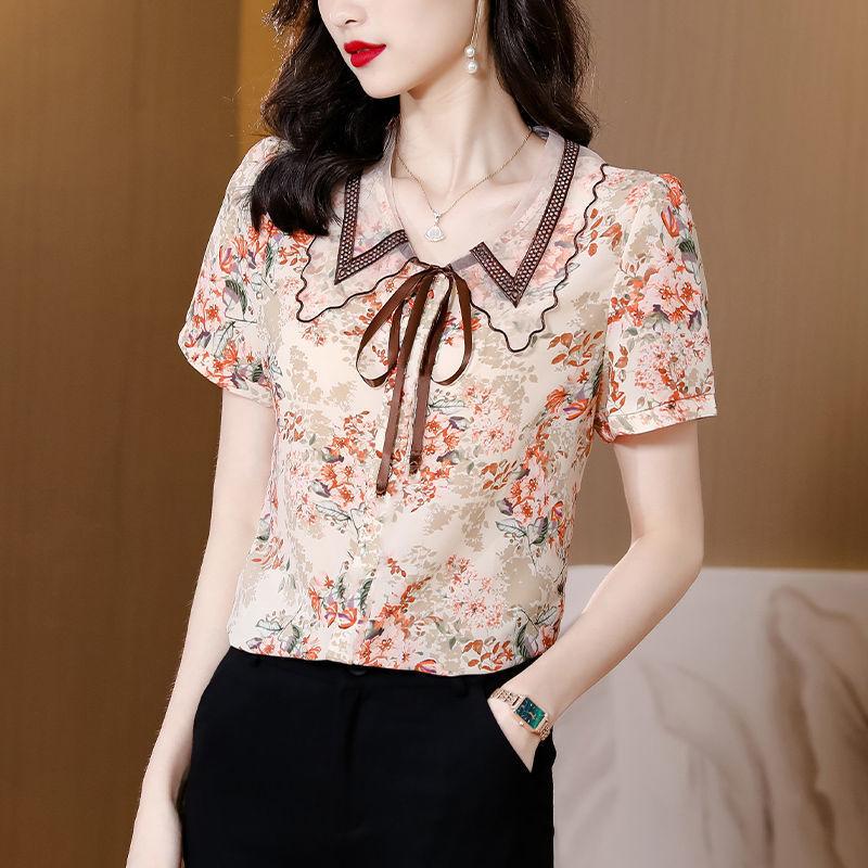 New Slim Blouse for Belly-covering and Slimming Blouse for Summer Age-reducing Mother Chiffon Shirt Loose Slimming Shirt Top
