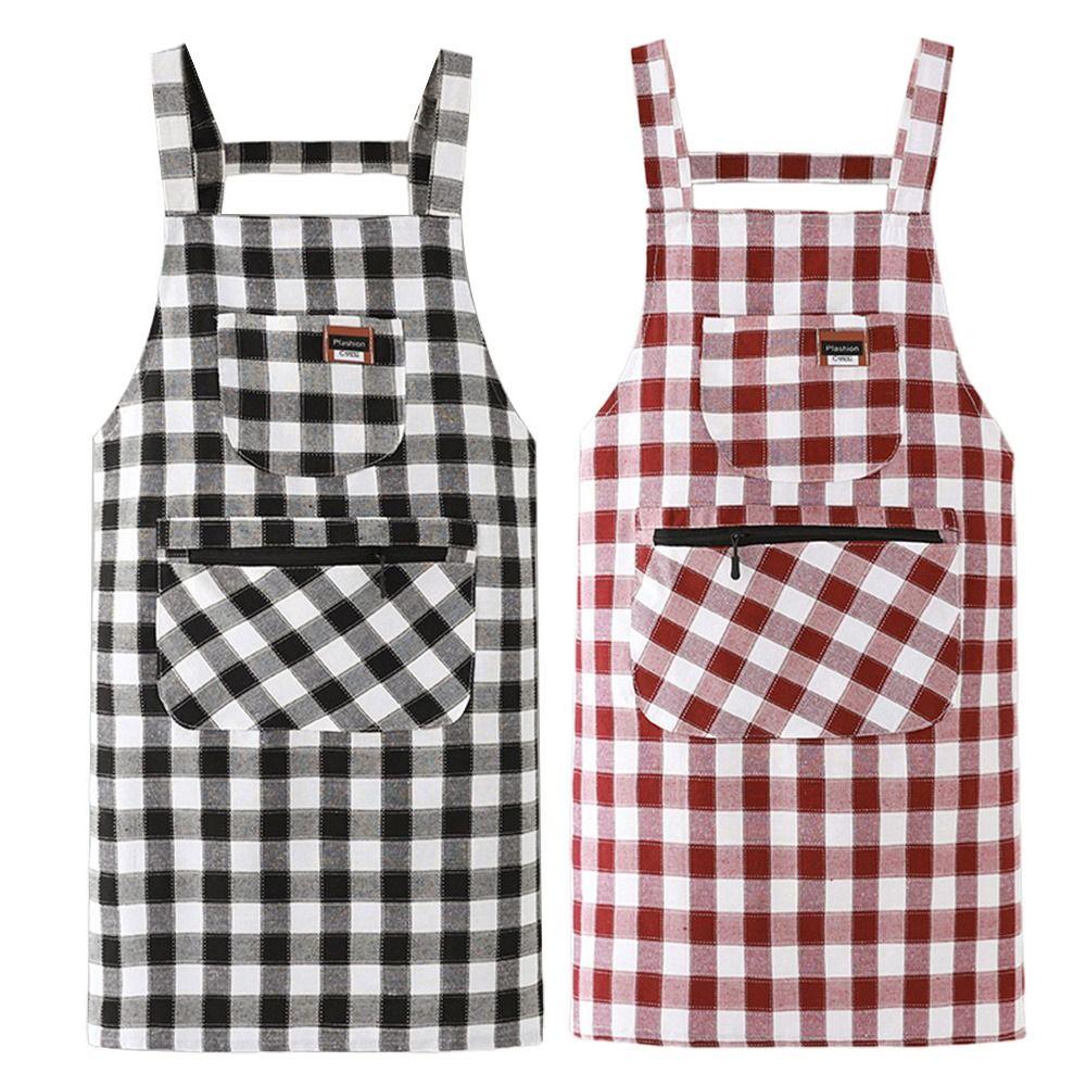 Anti Dirty Kitchen Aprons Checkered Print Cooking Aprons Chef Work Apron  Household Cleaning