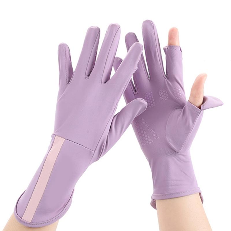Women Two Finger Exposed Gloves Lengthen Cuffs Gloves Breathable Cooling Gloves