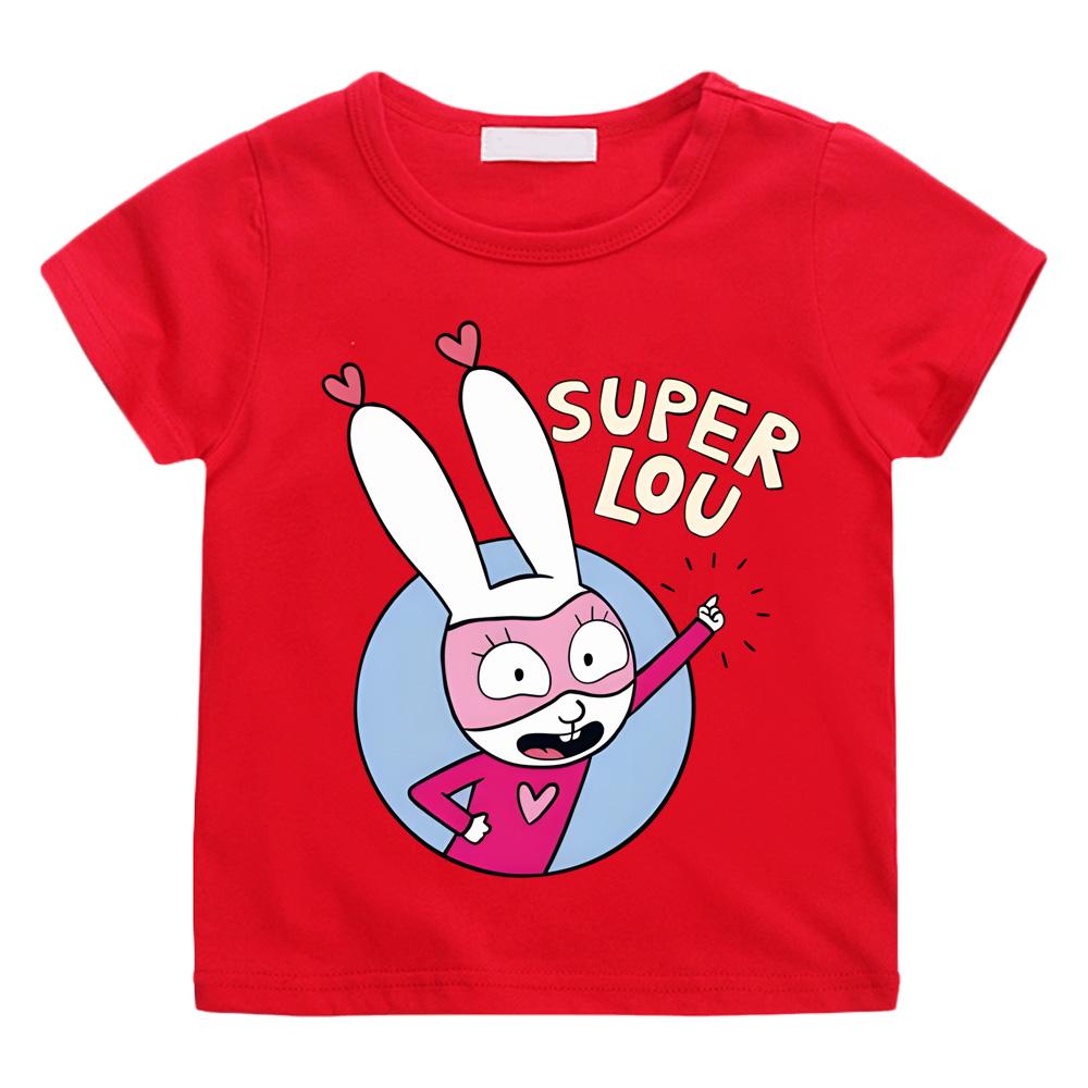 

2026new Super Lou Kids T-shirt style Simon Super Rabbit High Quality 100% Cotton Tee-shirt Round Neck Boys/girls Kawaii T Shirt 100 красный