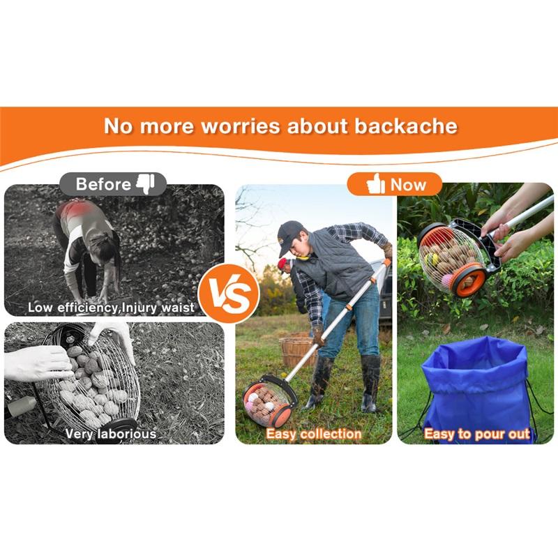 Nut Gatherer Large Cage Walnut Picker Upper Roller Nut Collector with 2 Dumping Methods for Pinecones Sweet Gumballs Golf Balls