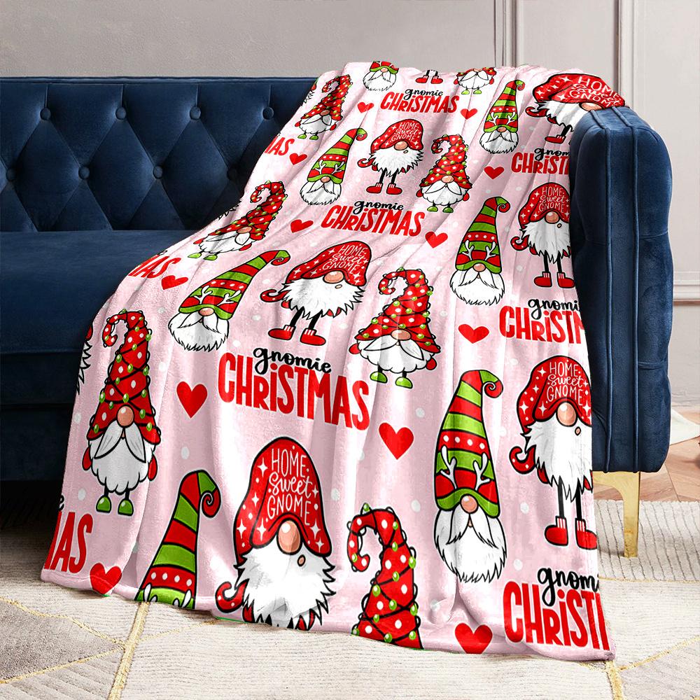 Cozy Christmas Gnome Flannel Blanket | All-Season Throw for Bed Sofa Camping, Perfect Holiday Gift