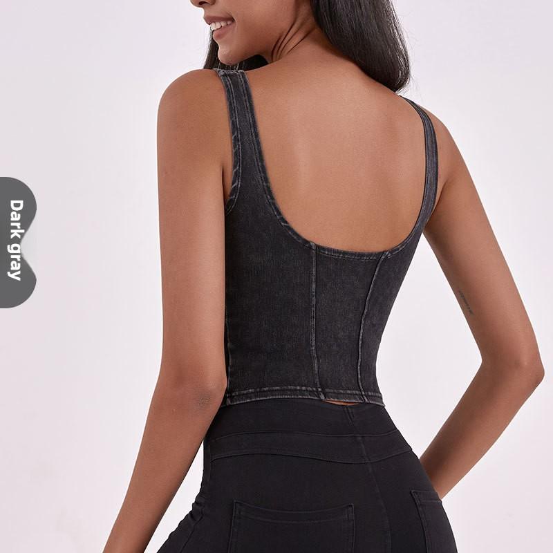 

Женский джинсовый эластичный боди для йоги с накладками на грудь Спортивная верхняя одежда XXL темно-синий