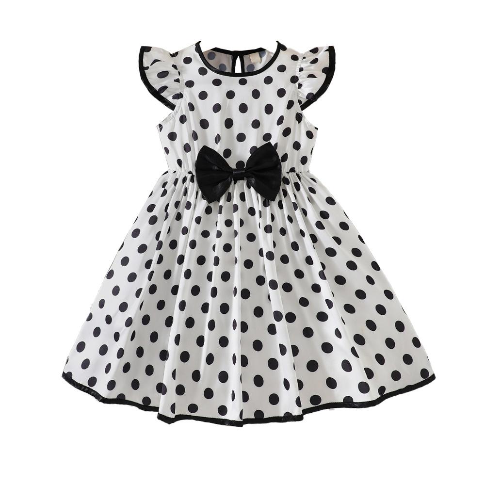 Abito alla moda da bambina con stampa pois - Abito estivo da principessa per bambini con fiocco
