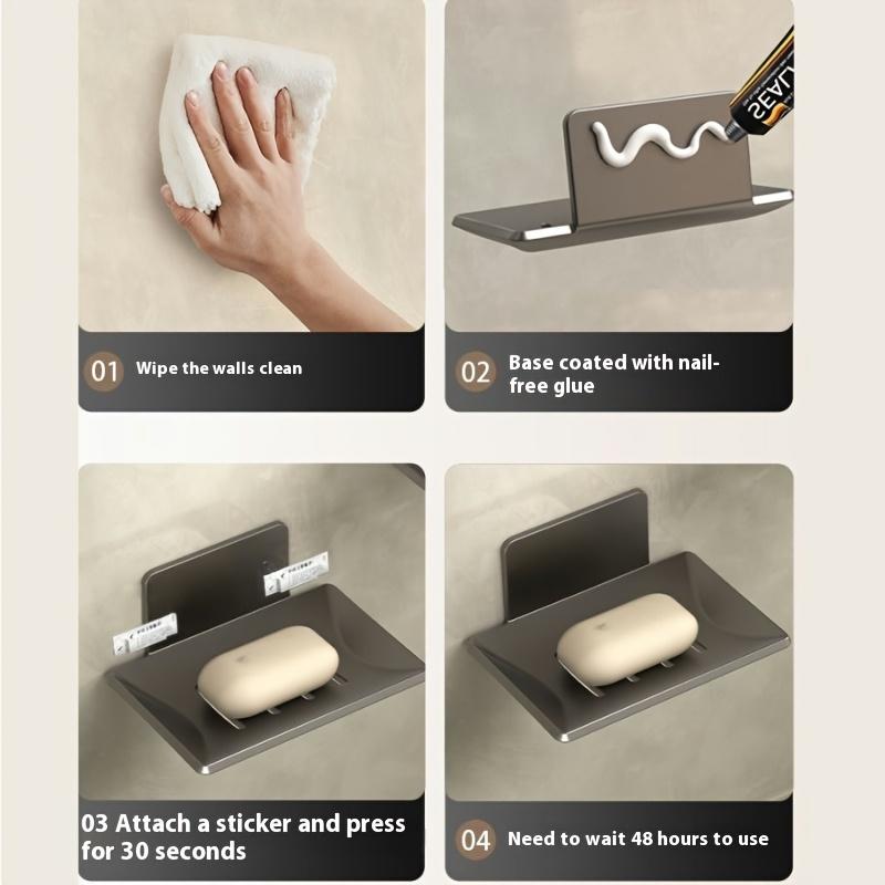 2 ks - Nástěnný držák na mýdlo bez vrtání, Odvodňovací mýdlenka, Polička na vonné předměty z uhlíkové oceli, Krabička organizér na mýdlo do koupelny, Koupelnové doplňky