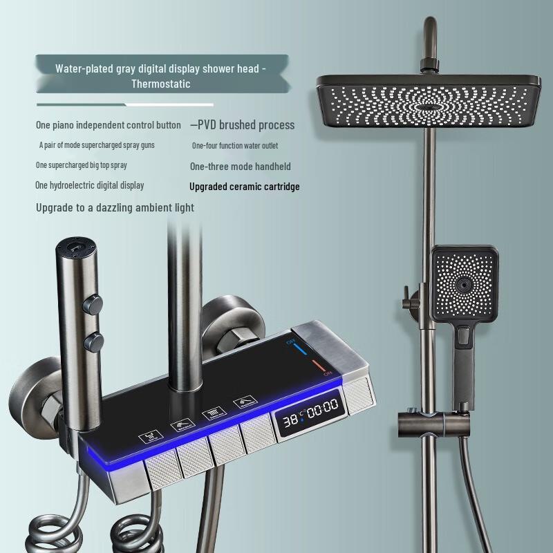 TLXT Gunmetal Grey Thermostatic Digital Shower Set with Ambient Light