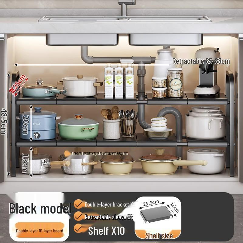 Organisateur de cuisine rétractable sous évier et support à casseroles