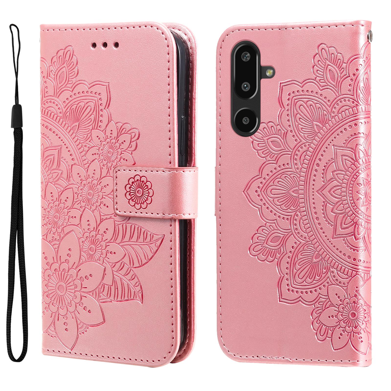 

For Samsung Galaxy F16 5G/Galaxy M16 5G Case Floral Pattern PU Leather Wallet Stand Phone Cover Pink