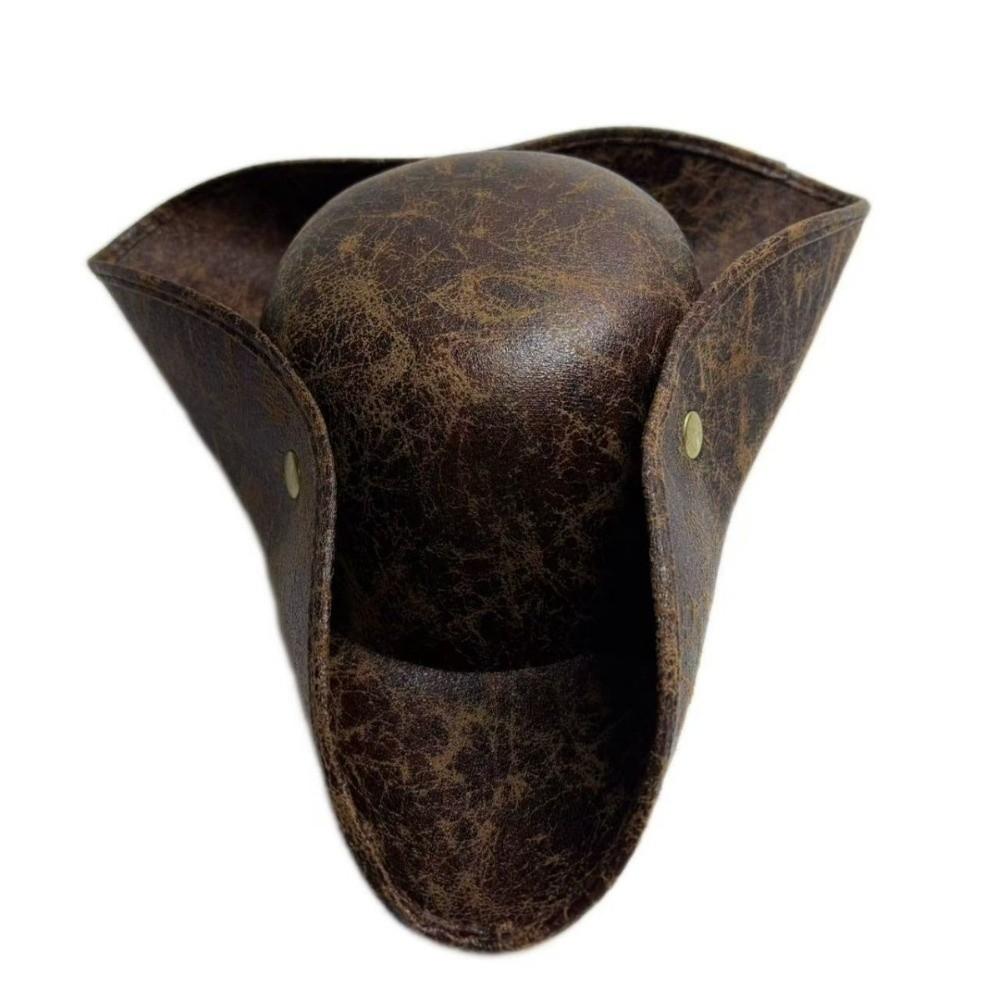 Faux Leather Cosplay Pirate Hat Solid Color Stage Performance Adult Tricorn Hat Dress Up Decoration Western Cowboy Hat