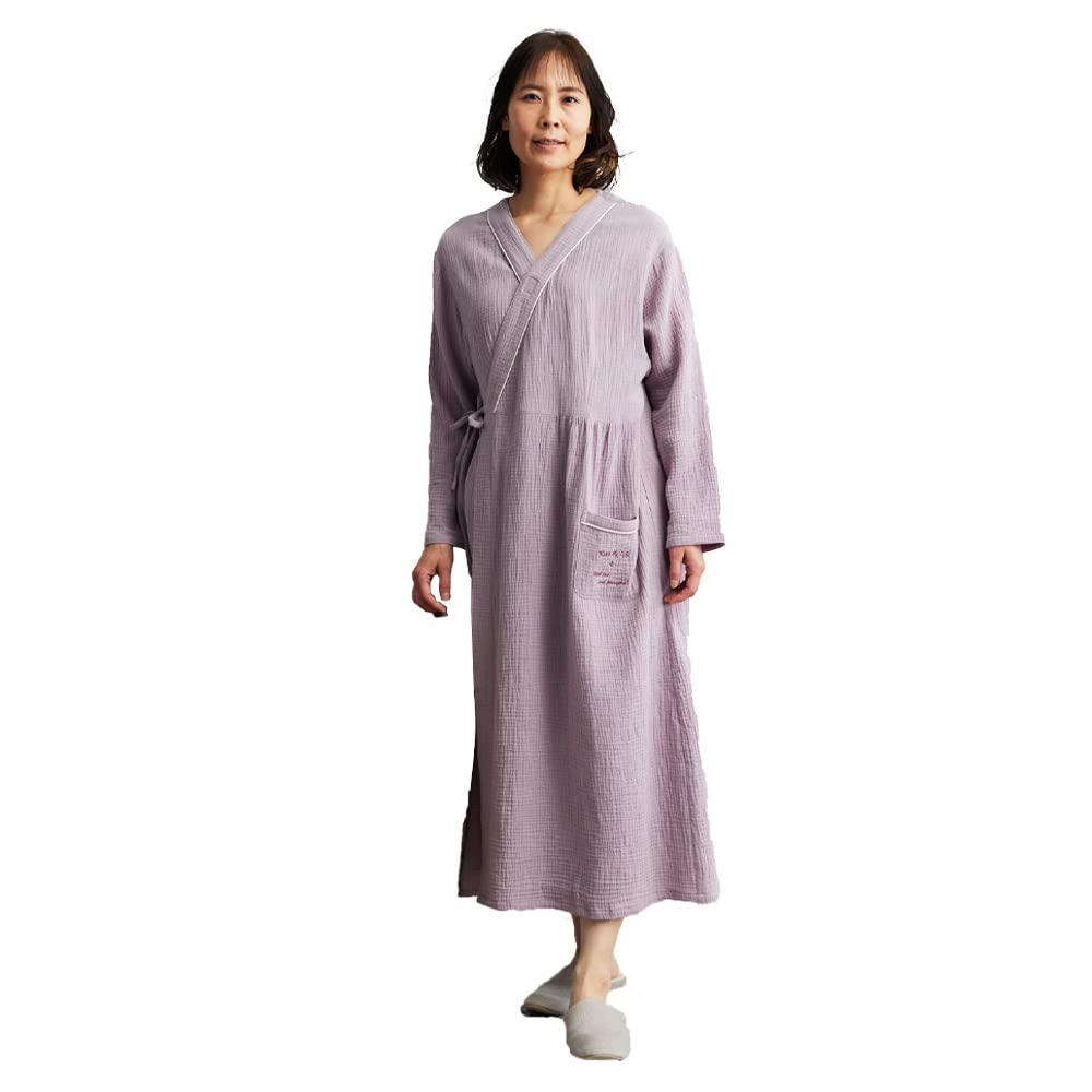 

МОЯ пижама из двойной марли, длинная, мягкая на ощупь [KISS LIFE], цельнокроеная, рукава, карманы, вышивка, пушистая, всесезонная одежда, (М,