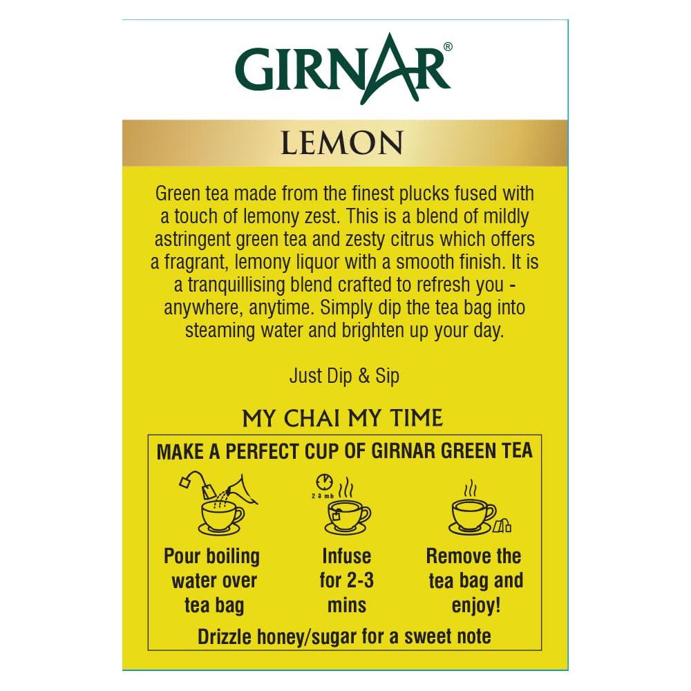 Girnar Green Tea With Lemon 10 Tea Bags Pack Of 1 Refreshing Citrus Flavor Drink
