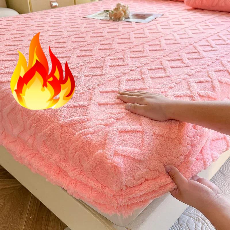 1 Pc Flannel Fleece Bed Sheet for Winter Warm Sofa Bed Matrimonial Coral Fleece Fluffy Fitted Sheets for Double Beds Sheets