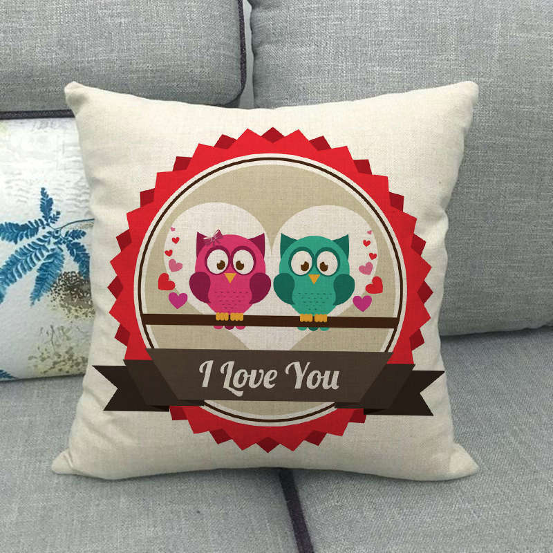 Cartoon Owl Series Love Digital Printing Short Plush Pillow Covers For Car Sofa Office Cushion Cover Home Goods