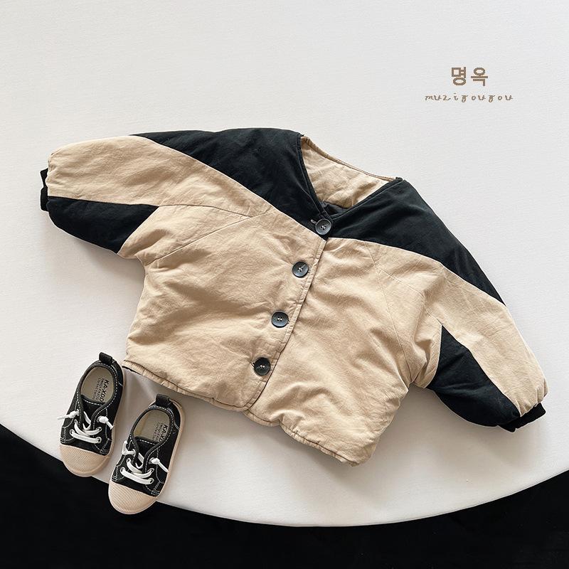 Korean Retro Style Unisex Kids Winter Cotton Padded Open Front Coat