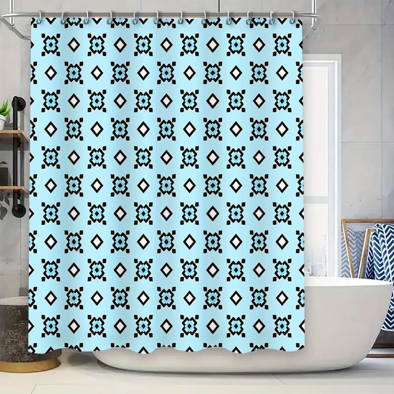 

Modern Blue Black Geometric Print Shower Curtain For Home Bathroom Decoration 72X84 Inches W60H190(CM)-1 Pcs