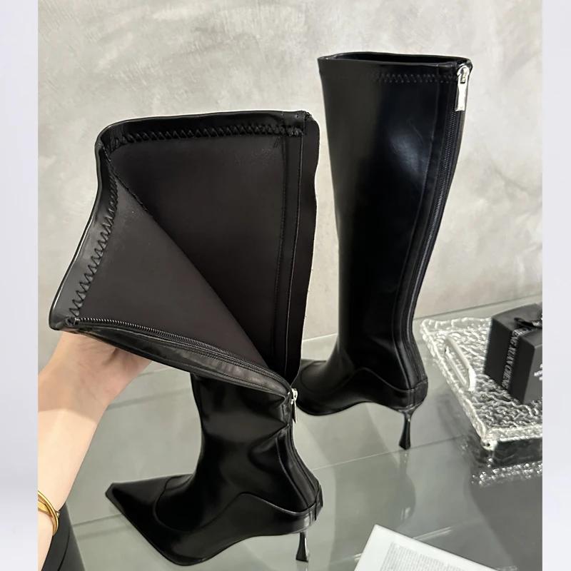 Eilyken Design Soft Pointed Toe Women Knee-High Boots Designer Party Dress Street Long Booties Thin Heels Shoes