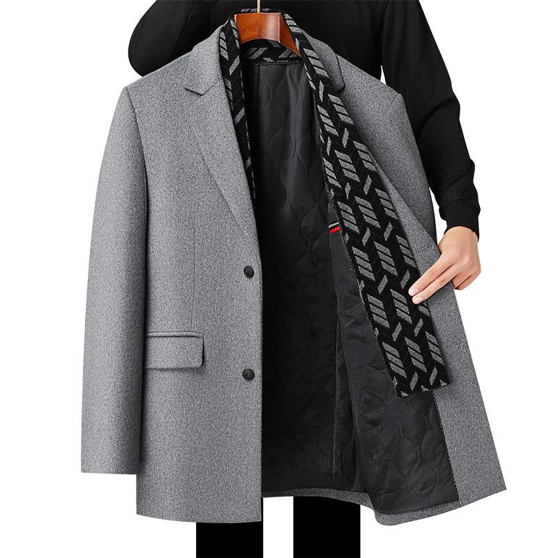 

Новое осенне-зимнее модное вязаное пальто в стиле шарфа из хлопка и утолщенной шерсти, мужское шерстяное пальто средней длины 4XL серый