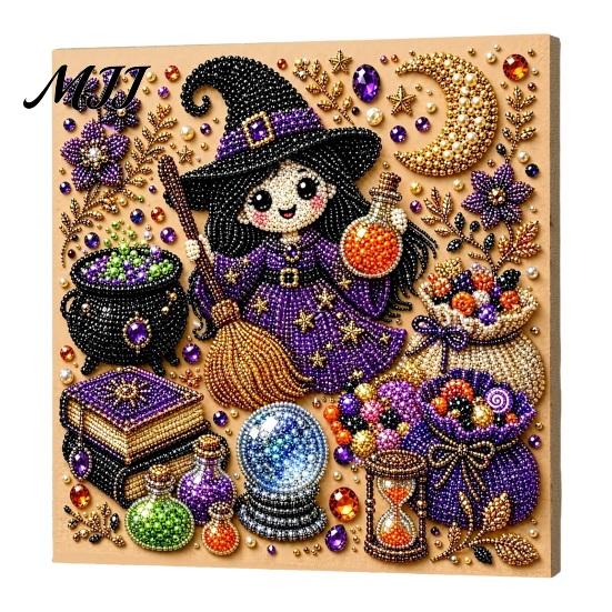 Easy Craft for Beginners Halloween Faux Pearl Painting Kit, DIY Witchcraft Art 3D Handmade Gift Adults Bead Wall Kit Beginners, Holiday Decor Shiny