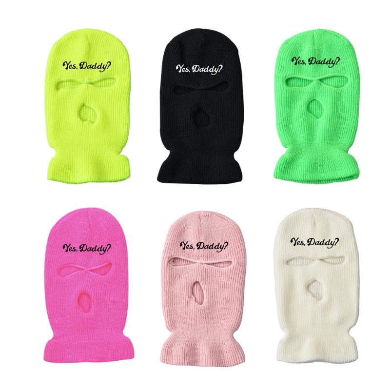 3 Holes Yes Daddy Knitted Balaclava Face Mask Cover Hat Winter Cycling Neck Cover Outdoor Mountain Climbing Snowboarding