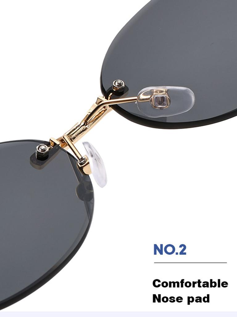 Trendy Cut Edge Personalized Oval Frame Sunglasses New Frameless Spicy Girl Hip-hop Sunglasses Metal WOMEN'S Sunglasses MEN'S Sunglasses