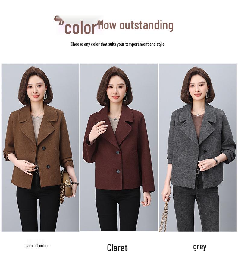 2024 Women's High-End Wool Coat: Petite Short Style with Suit Collar for Spring and Autumn