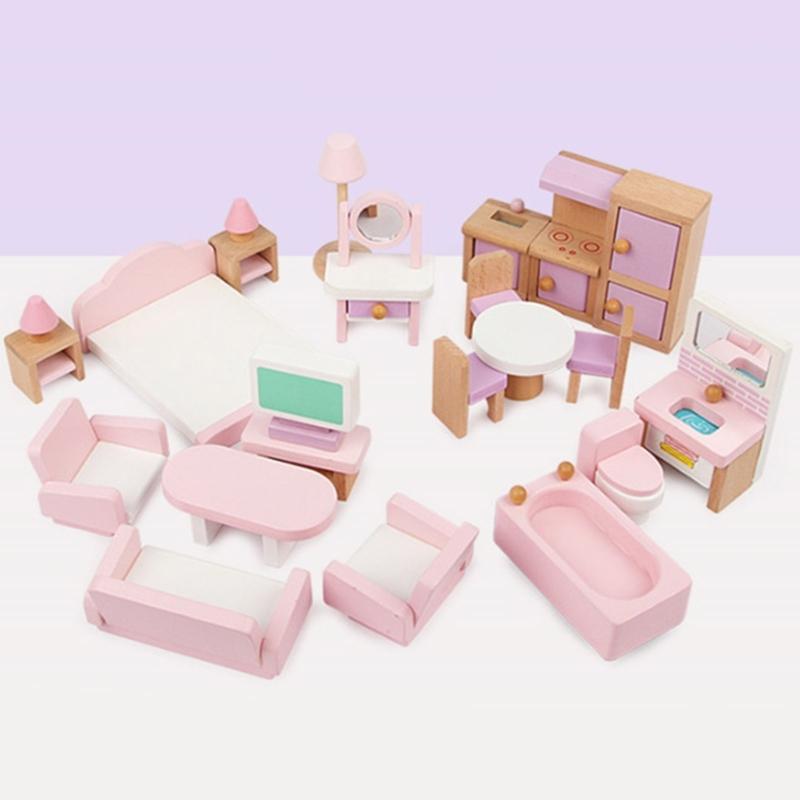 22pcs Safe Miniature Furniture for Childrens Dollhouses Creative Play Indoor Activity Ages 3 Years Old