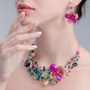 BLINGBAY Set Collana e Orecchini Esagerati Fiori Colorati Cristallo Strass da Donna Gioielli in Lega Vintage per Festa Nuziale