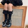 Breathable Cotton Hosiery Socks for Girls Toddler Stretchy Knee High Socks Puff Edge Lace Bows Socks for Autumn Spring