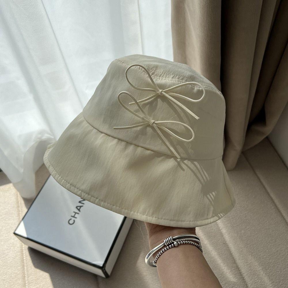 

Солнцезащитная шляпа-ведро с бантом, однотонная парусиновая шляпа-панама, женская шляпа рыбака с бантом, мужская бежевый