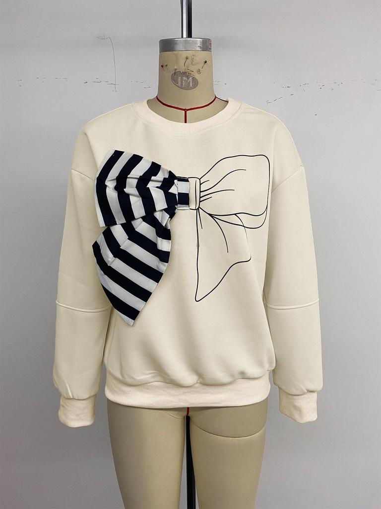 2026 Autumn/Winter European & American Women's Loose Long-Sleeve Retro Bowknot Pullover Hoodie