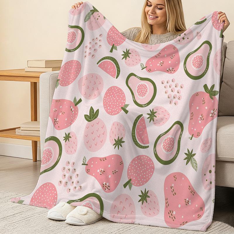 Cute Fruit Series Short Plush Flannel Throw - Soft, Skin-Friendly & Warm Single for Bedroom, Halloween & Christmas Home Use