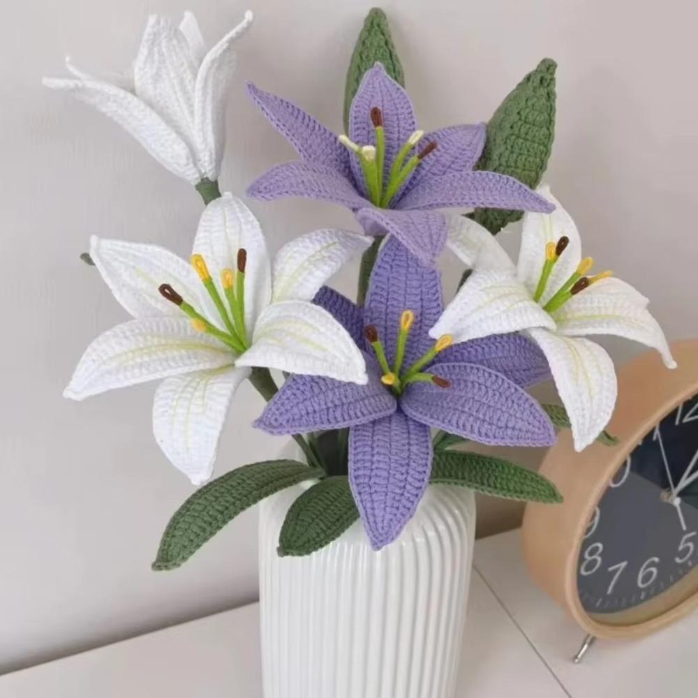 Gifts Hand-Knitted Lily Flower Lightweight Fake Flower Plants  Home Decor