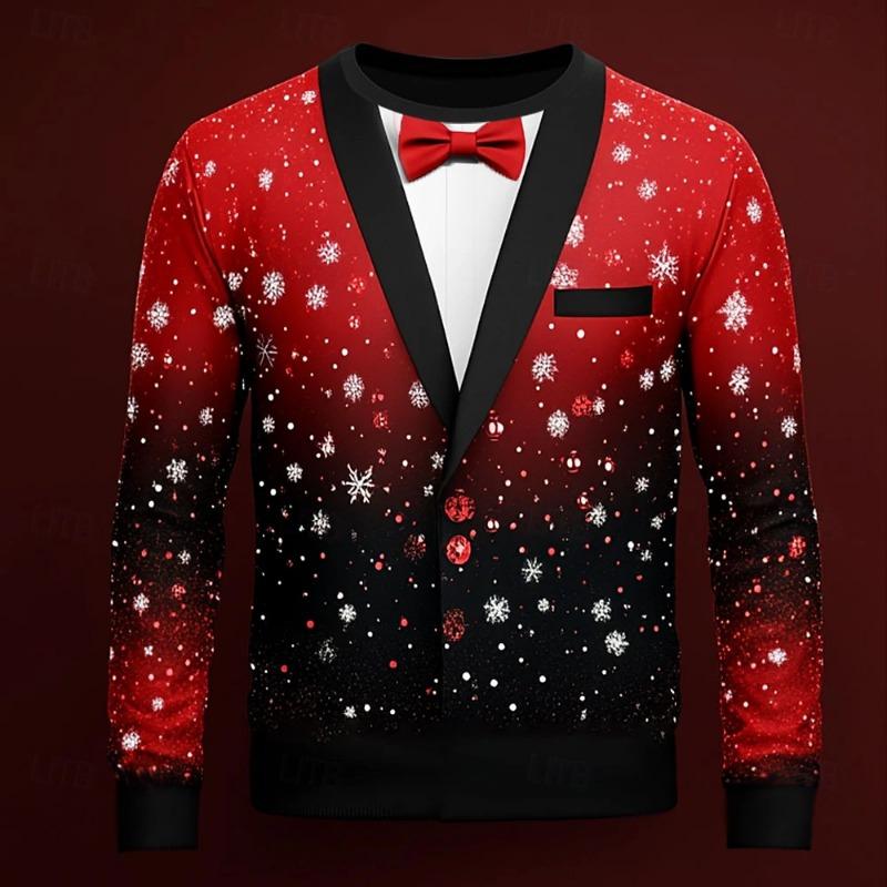 Christmas T-shirts For Men Shirts Tree Snowflake Graphic T-Shirt Cotton O Neck Oversized Long Sleeve Tops Streetwear Men's Shirt