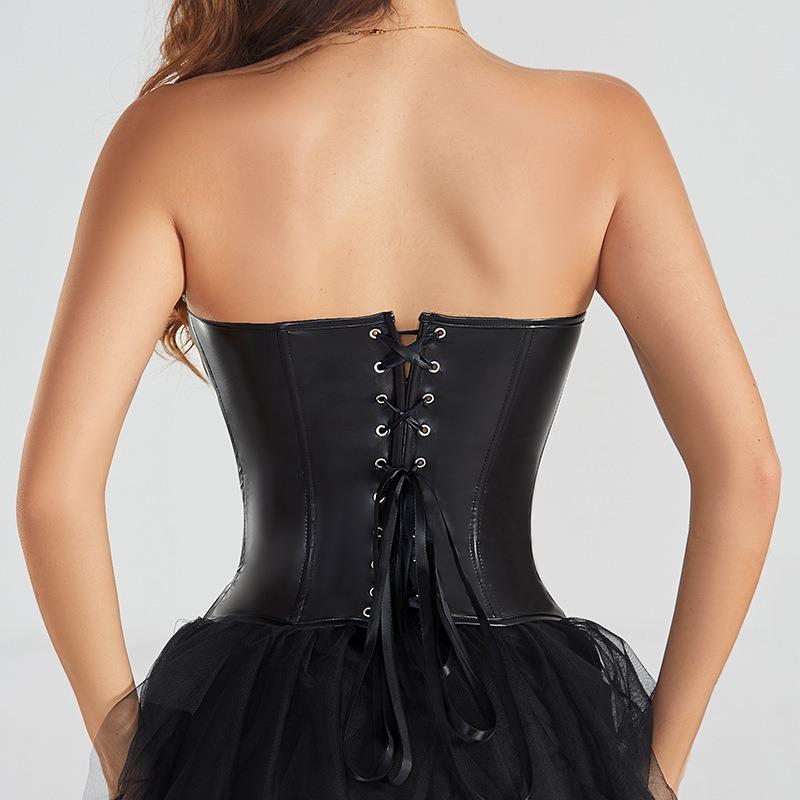 New Pu Leather Jacket Punk Style Strapless Tube Top Vest Women's Waist Shaping Garment