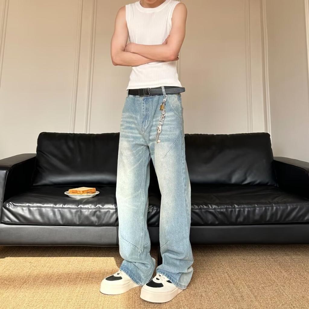 Autumn And Winter New American High Street Washed Light Colored Jeans For Men And Women Straight Leg Slightly Flared Loose Wide Leg Pants